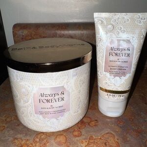 NEW Always & Forever Bath & Body Works 3-Wick Candle + hand cream